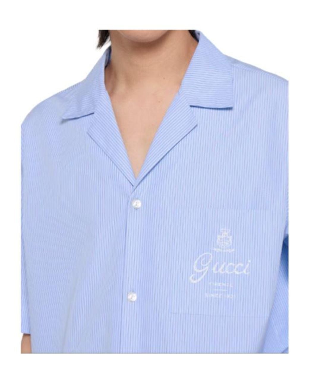 Gucci Blue Thin Striped Poplin Bowling Shirt for men