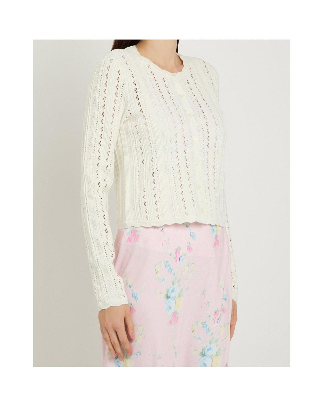 LoveShackFancy White Button-Front Long-Sleeve Knit Cardigan