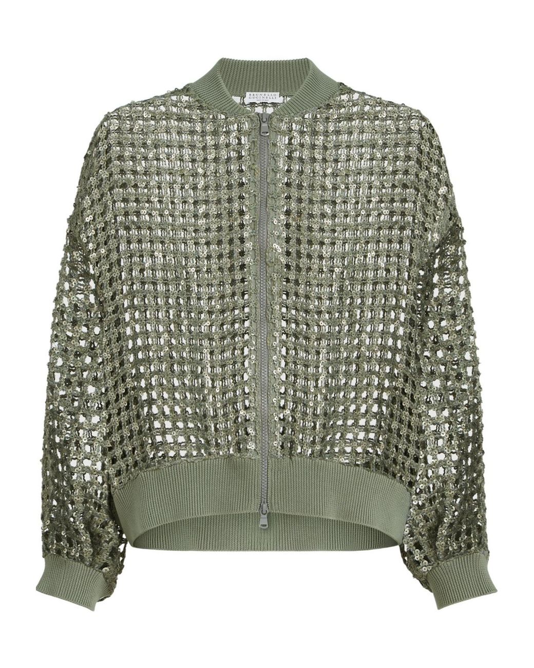 Brunello Cucinelli Green Dazzling Net Embroidery Cardigan
