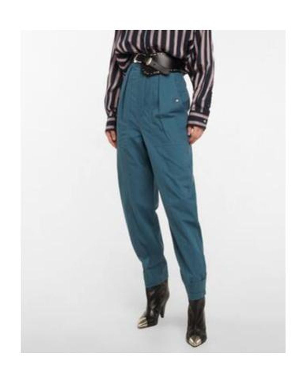 Isabel Marant Blue High-Rise Tapered Cotton Pants