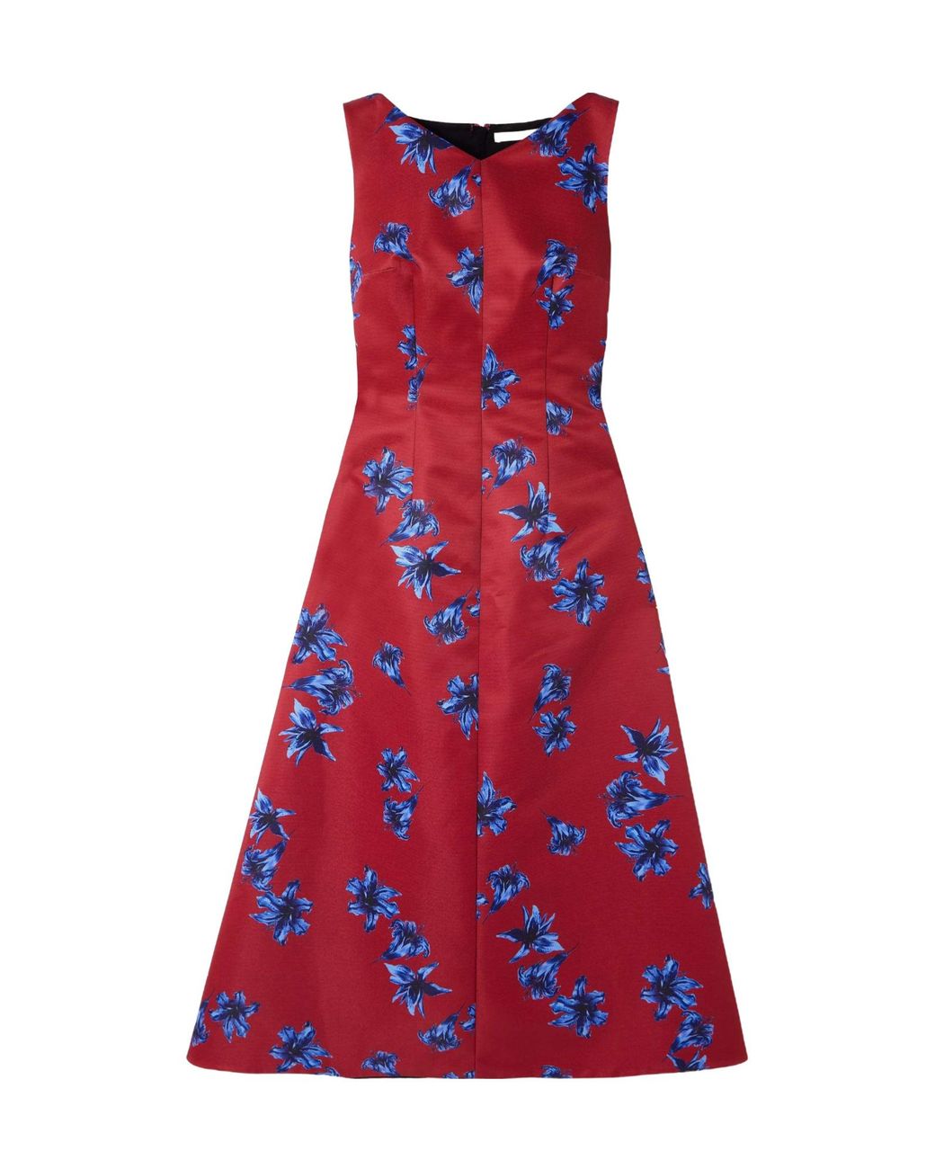 Emilia Wickstead Red Floral-Print Faille Midi Dress