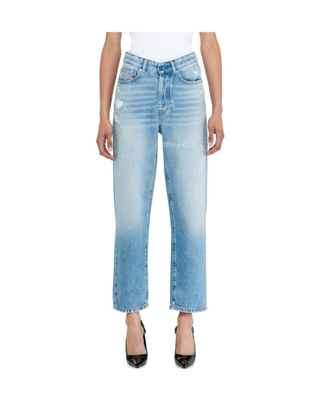 DIESEL Blue Distressed Straight-Leg Jeans