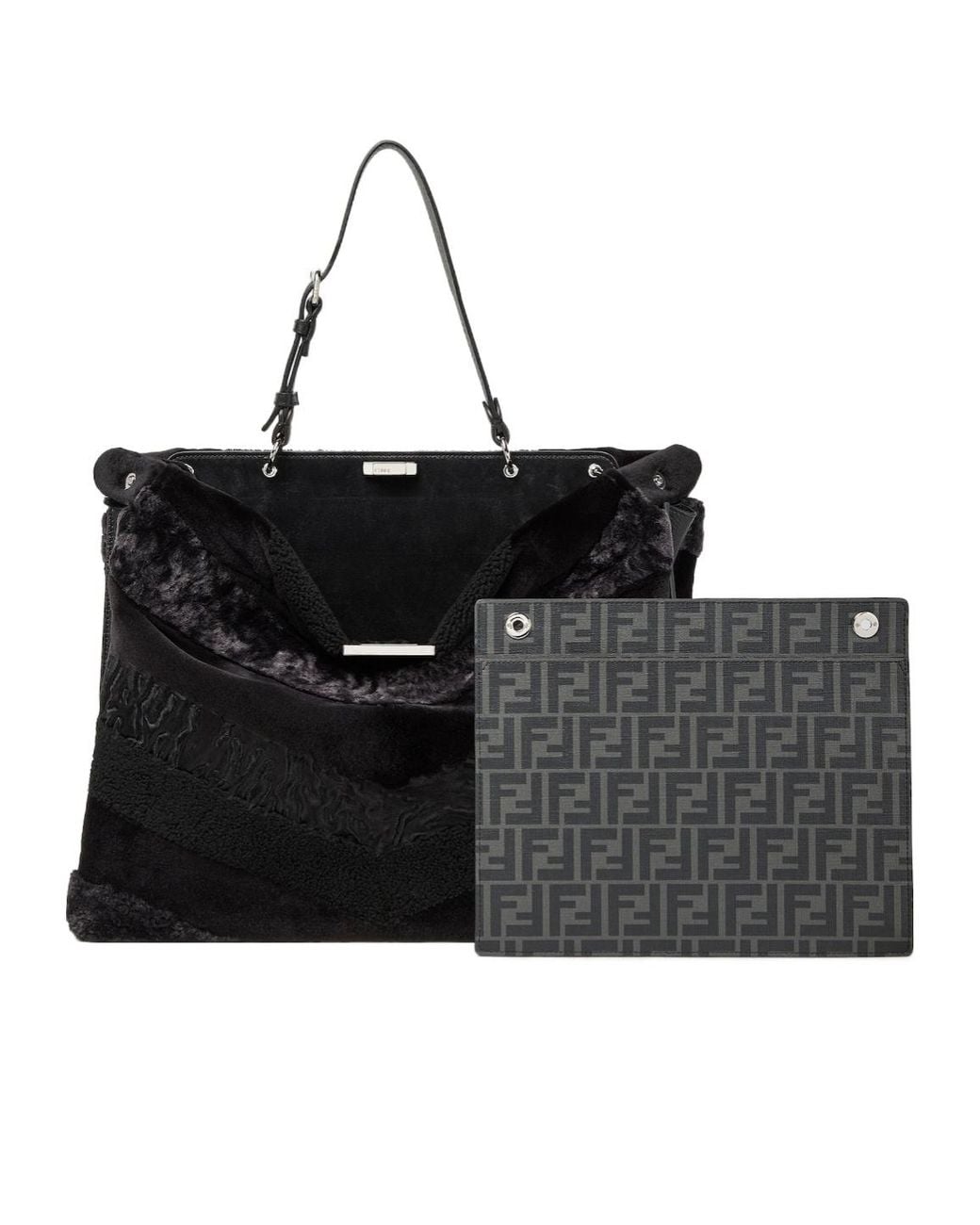 Fendi Black Maxi Peekaboo Soft Inlaid Fur Bag for men