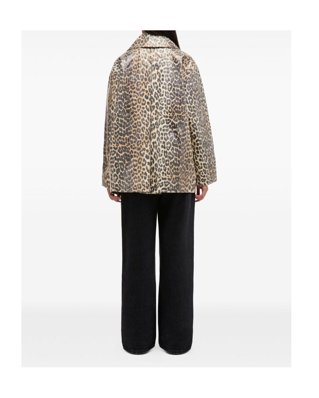 Ganni Gray Laminated Animal-Print Jacket