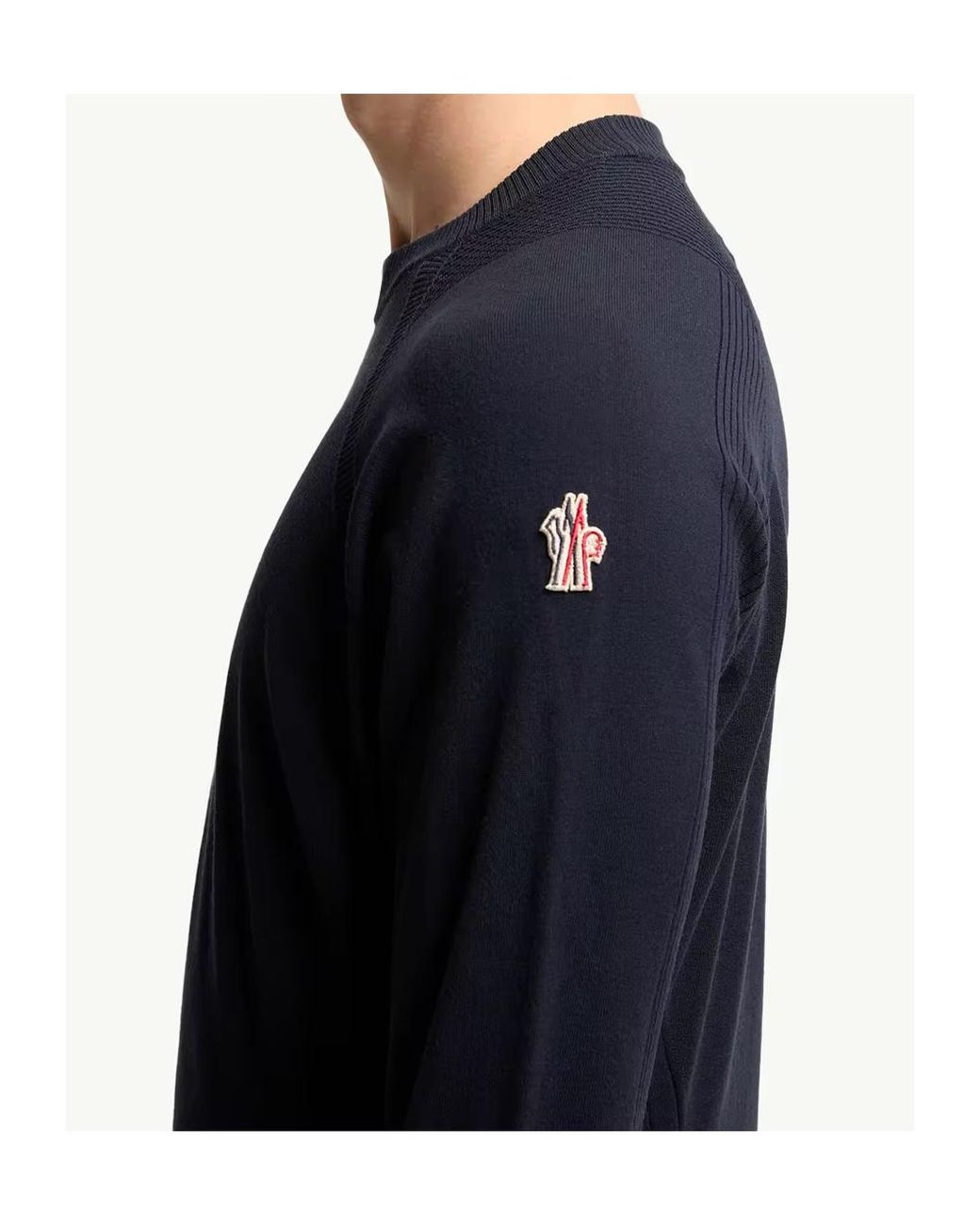 Moncler Blue Grenoble Ribbed Crewneck Knitted Jumper for men
