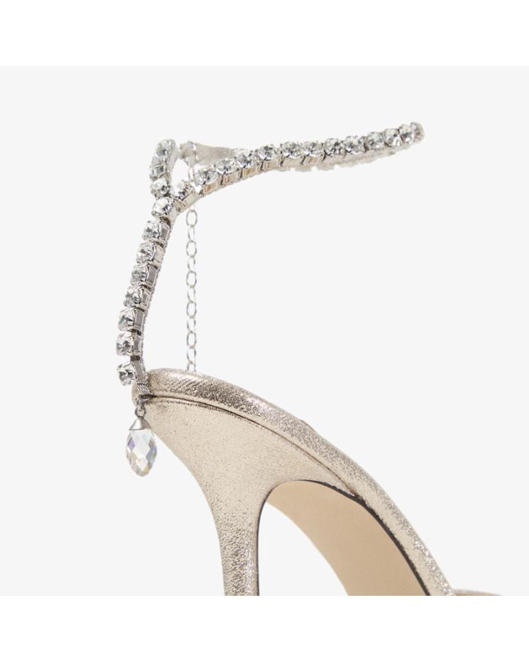 Jimmy Choo Natural Saeda Crystal Ankle-Strap Heeled Pumps