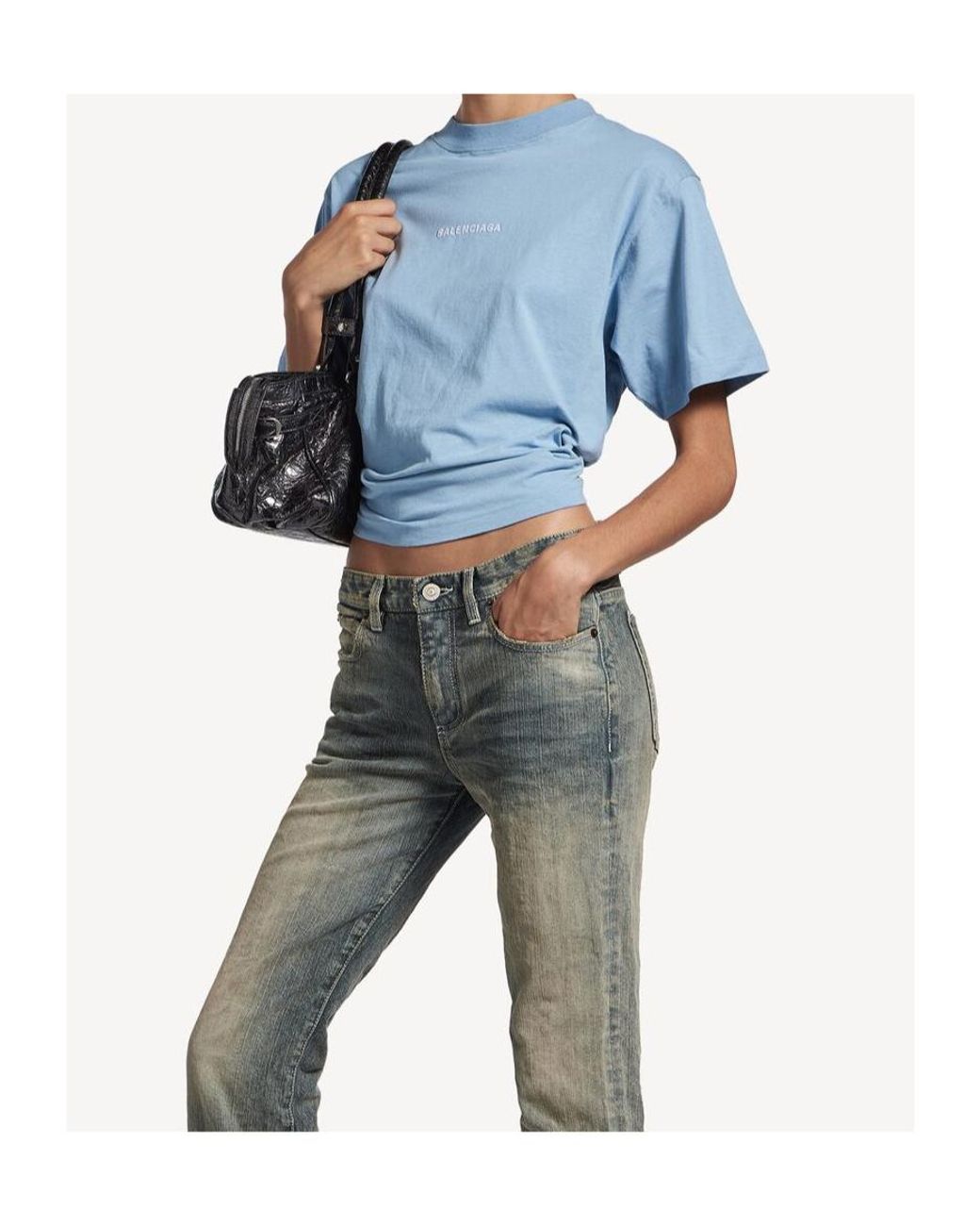 Balenciaga Blue Logo Printed Crewneck T-Shirt