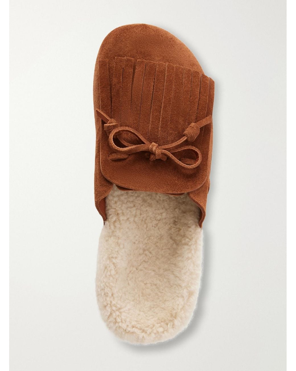 Ancient Greek Sandals Brown Tassel-Detailed Shearling-Trimmed Suede Mules
