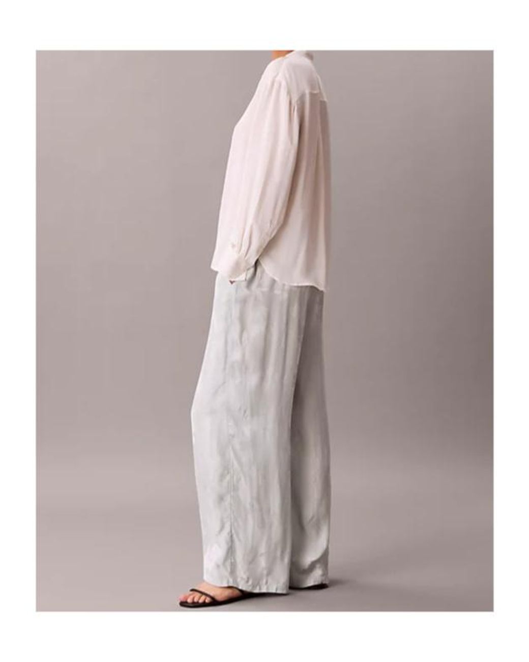 Calvin Klein Gray Elastic Waist Wide-Leg Pants
