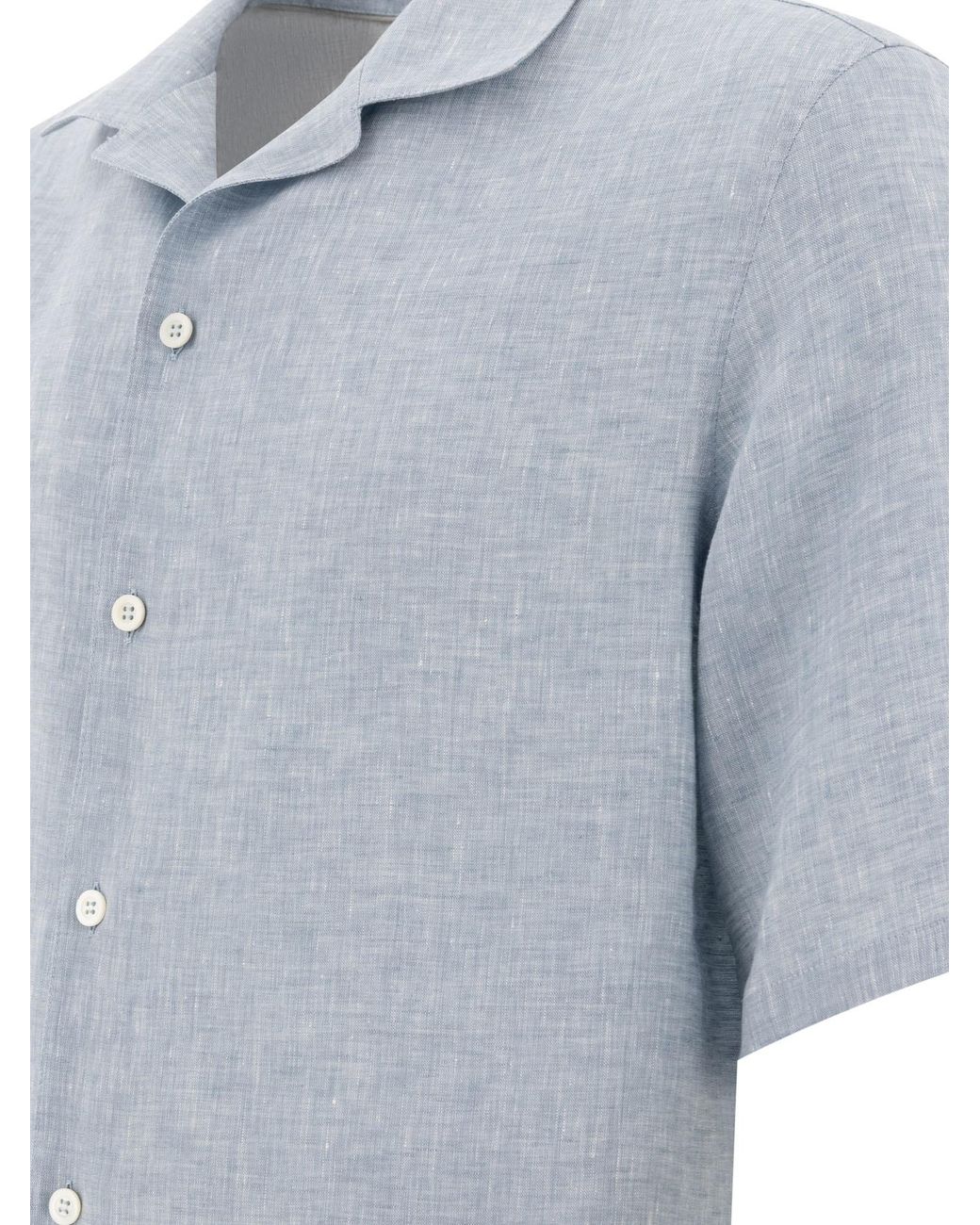 Brunello Cucinelli Blue Short-Sleeved Button-Up Shirt for men