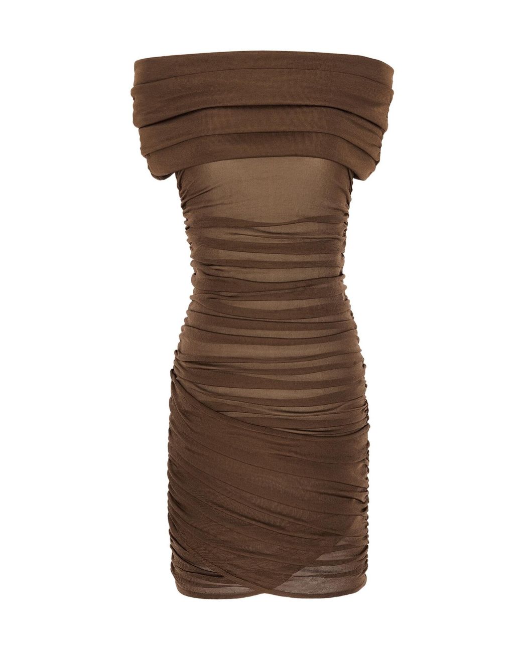 Saint Laurent Brown Off-The-Shoulder Ruched Dress