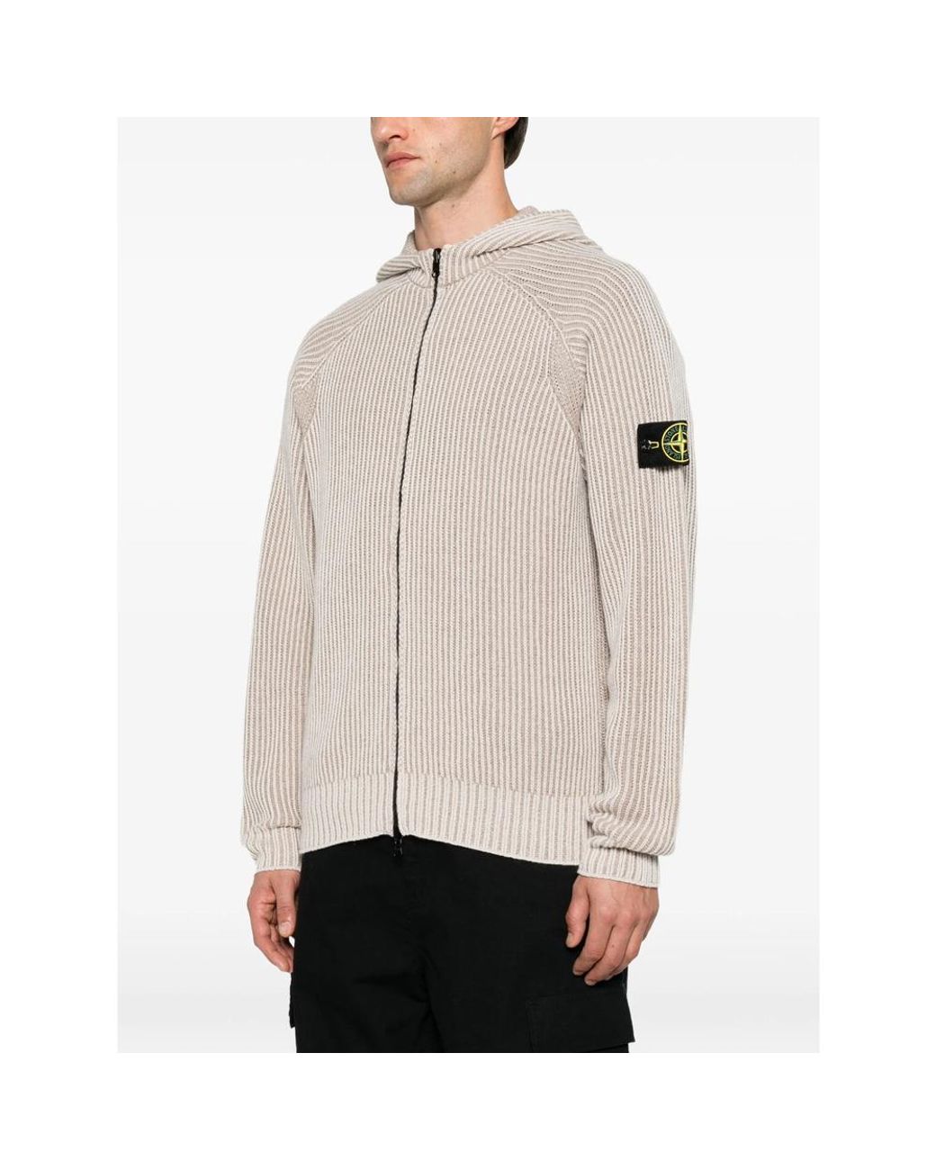 Stone Island Gray Logo Patch Hooded Cardigan for men