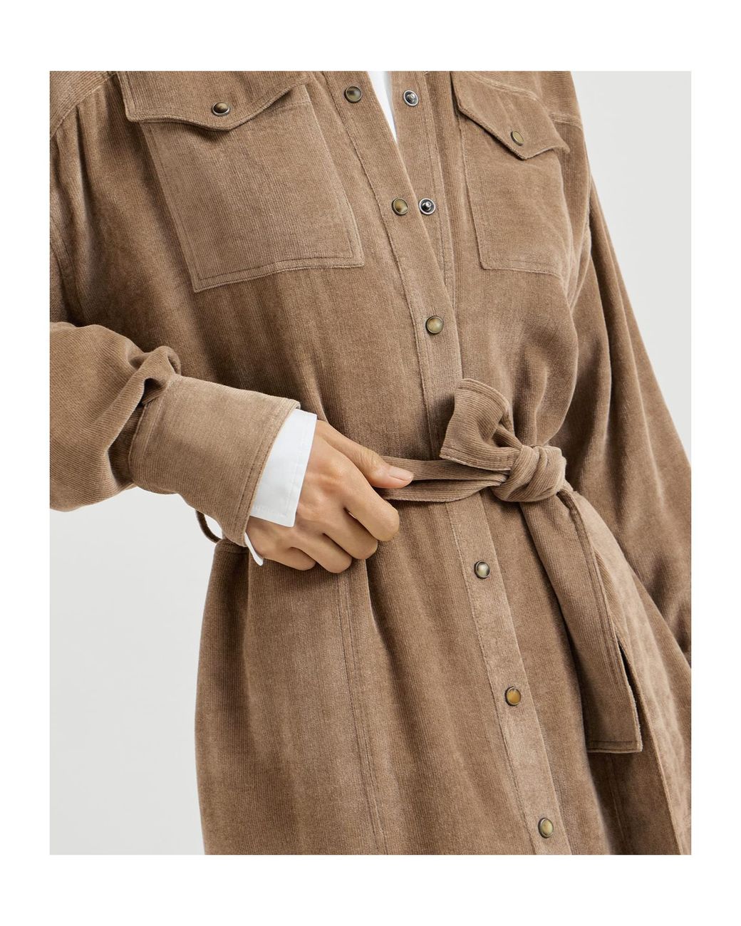 Brunello Cucinelli Natural Fluid Corduroy Shirt Dress