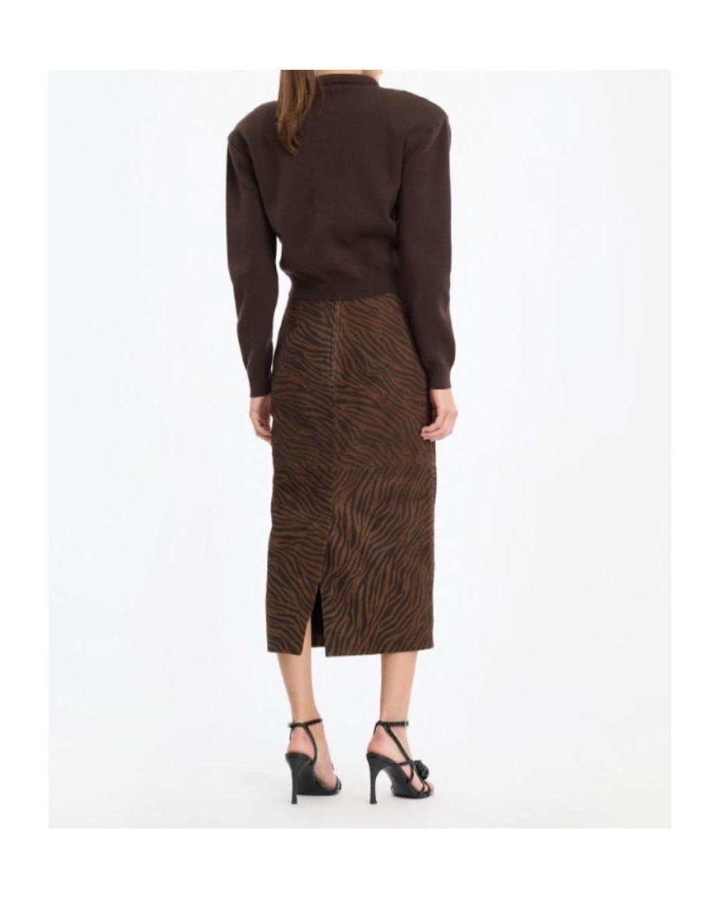 ROTATE BIRGER CHRISTENSEN Brown Cropped Logo-Button Cardigan