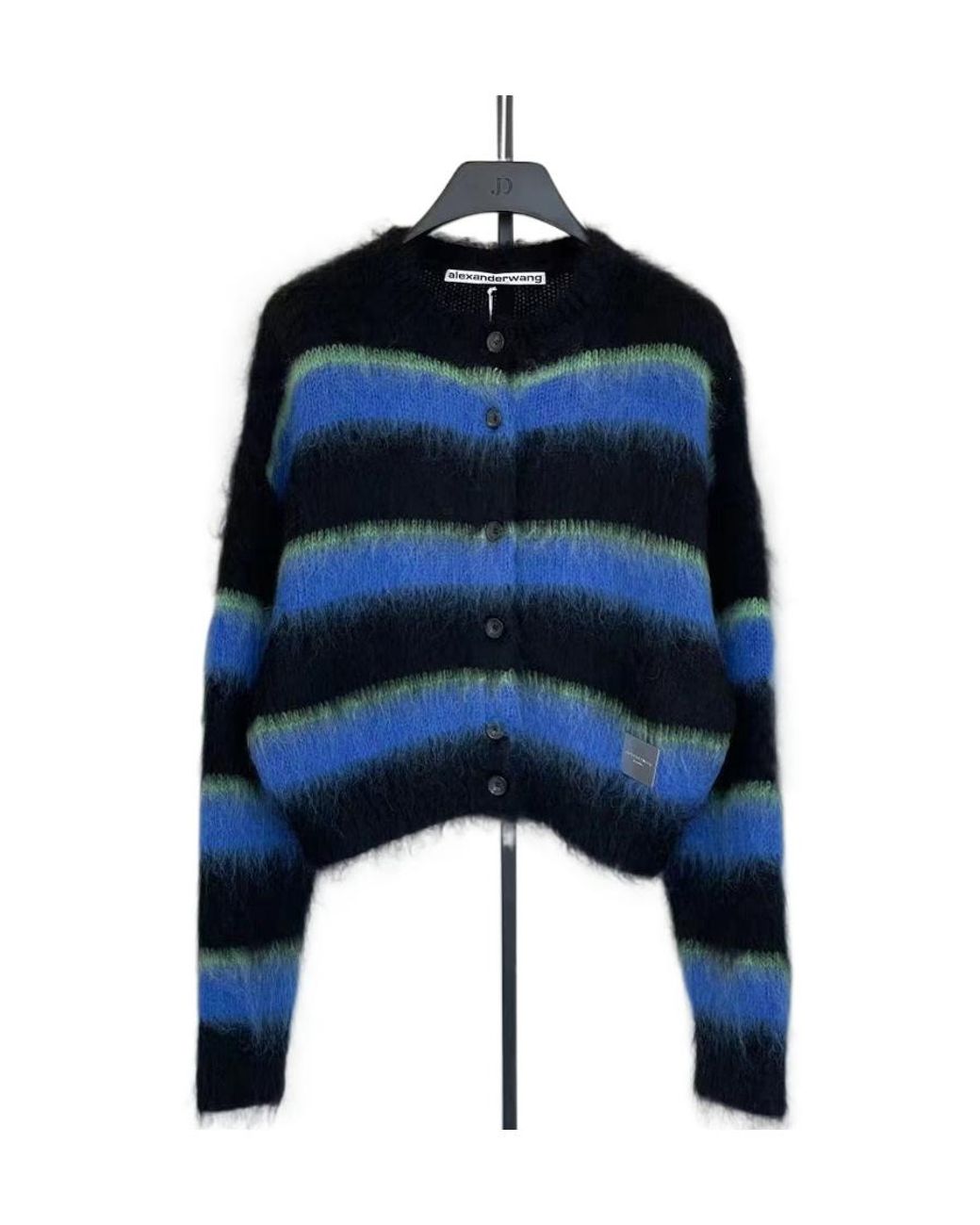 Alexander Wang Blue Striped Crew-Neck Brushed Cardigan