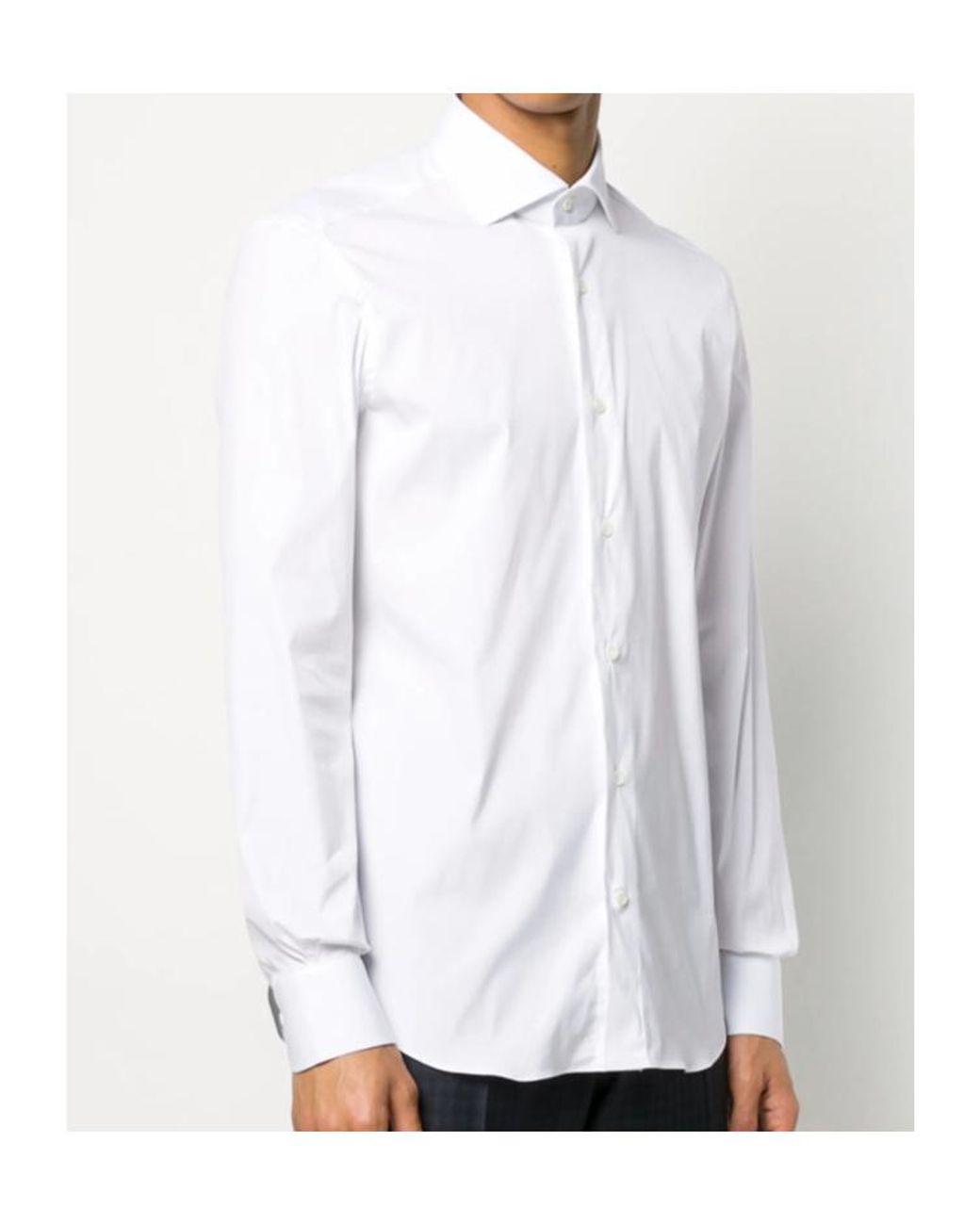 Mazzarelli White Lapel Long Sleeve Shirt for men