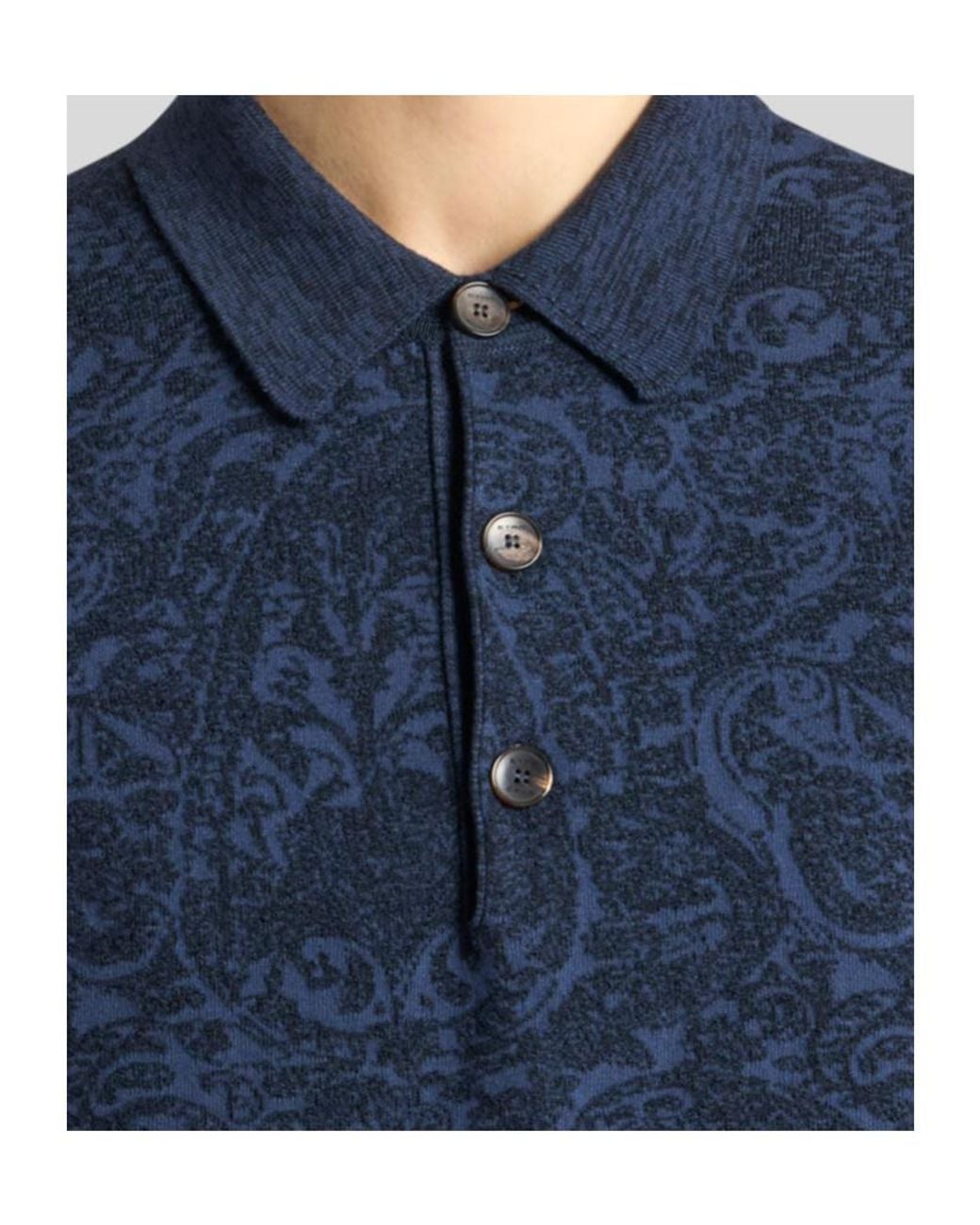 Etro Blue Paisley Jacquard Polo Shirt for men