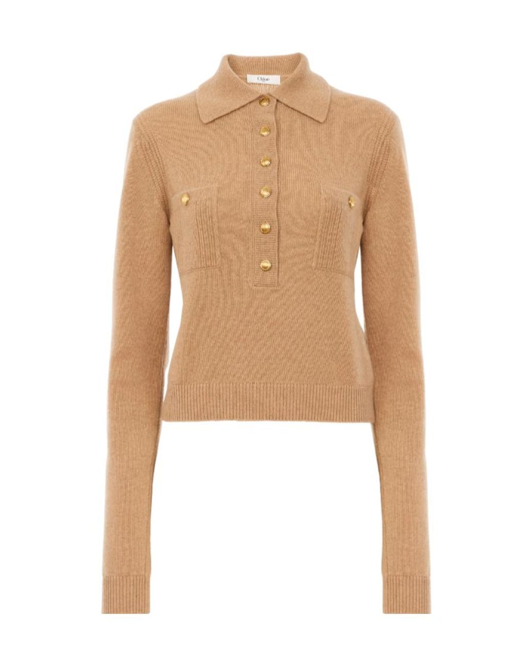 Chloé Natural Chloé Long Sleeved Knitted Polo Top