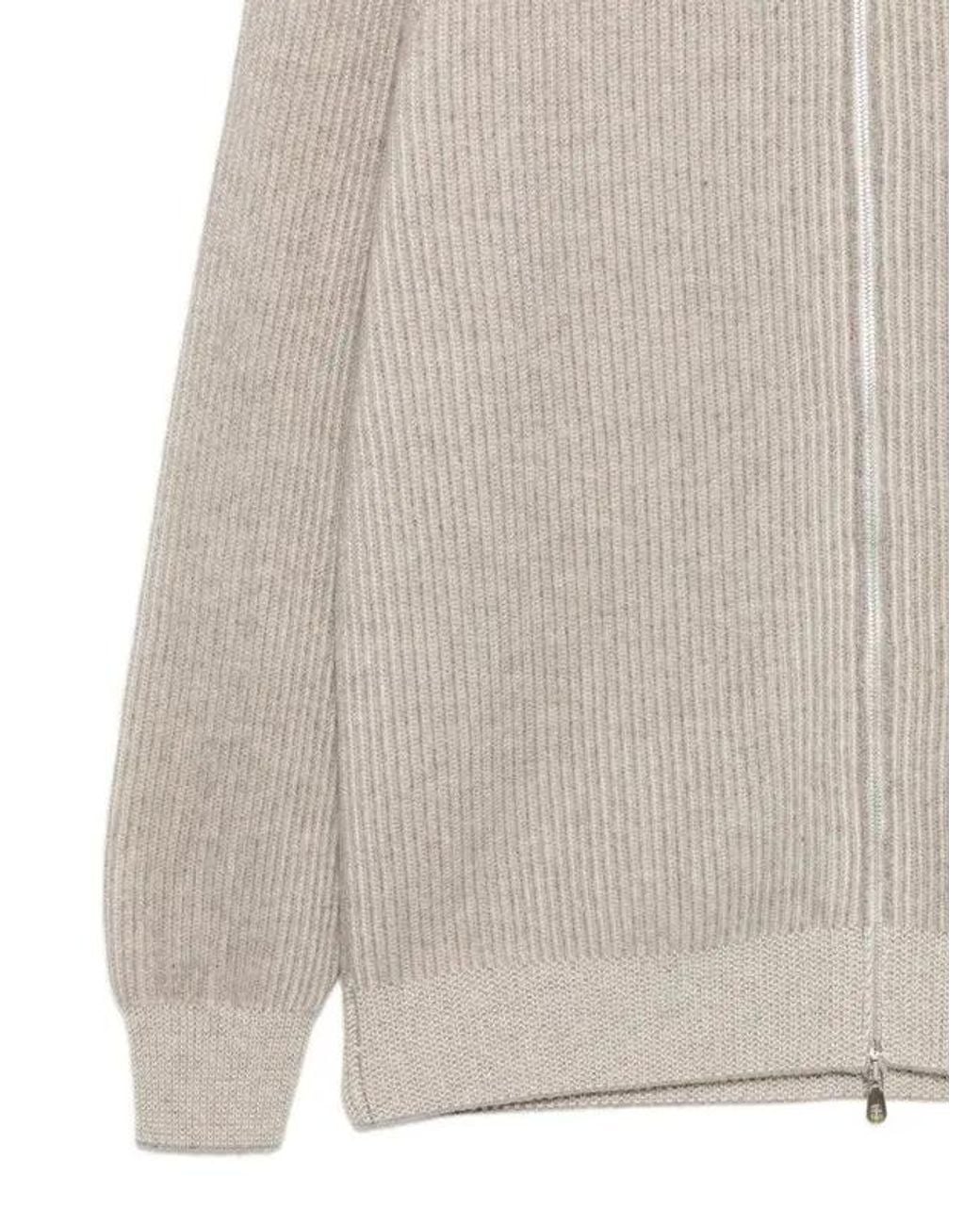 Brunello Cucinelli White Ribbed-Knit Cashmere Cardigan for men