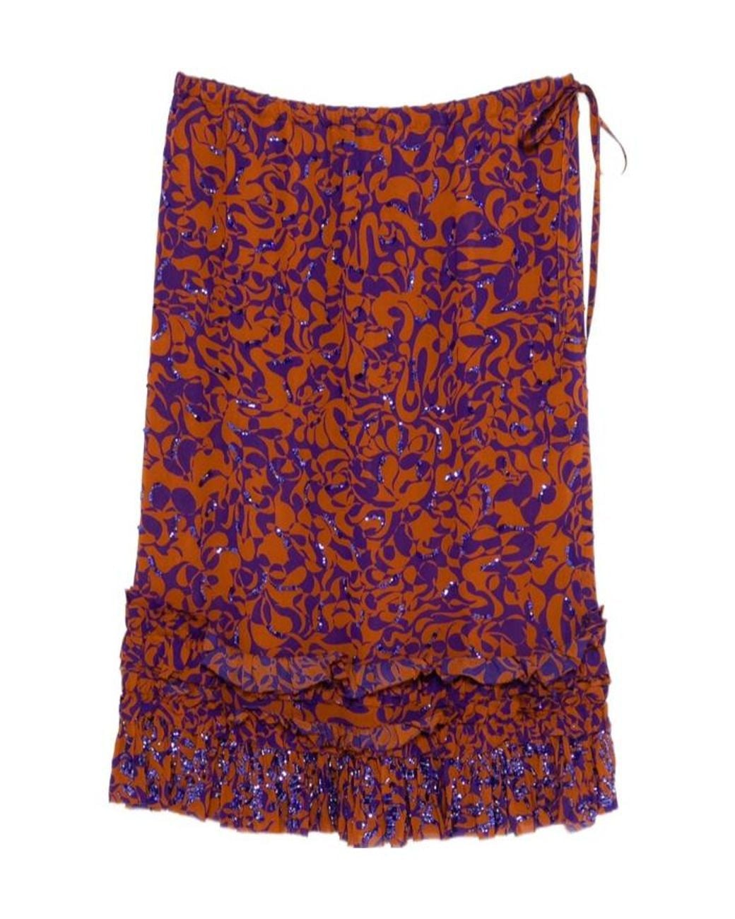 Dries Van Noten Red Printed Midi Skirt
