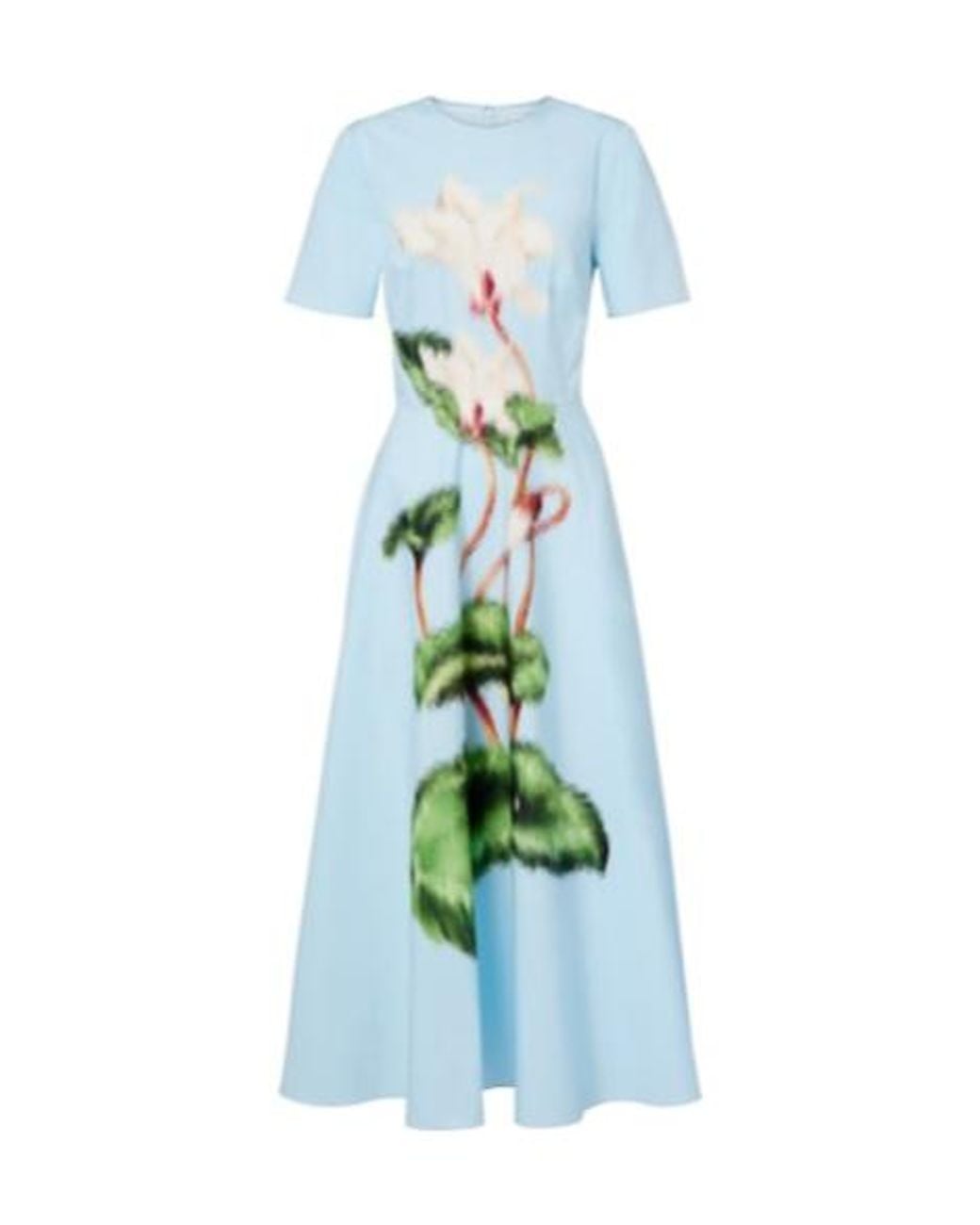 Oscar de la Renta Blue Printed Cotton-Blend Midi Dress