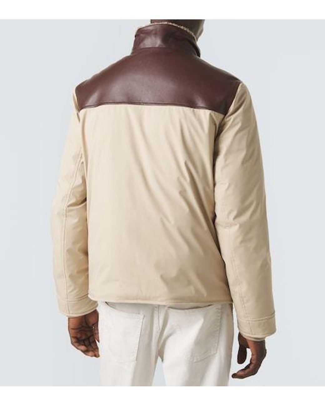 Brunello Cucinelli Brown Leather-Trimmed Down Jacket for men