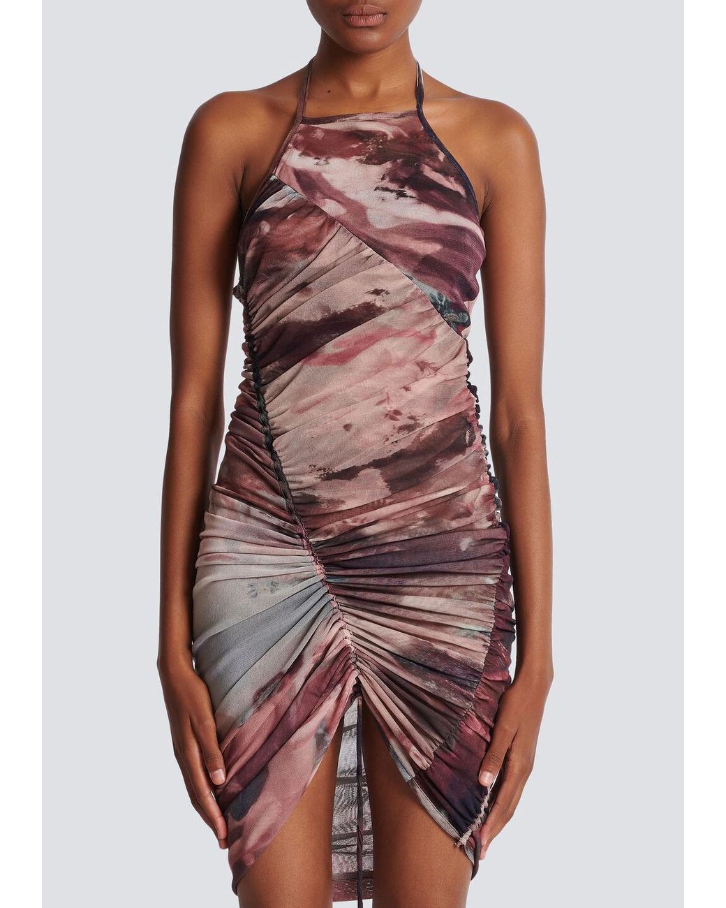 Balmain Purple Gathered Mini Dress