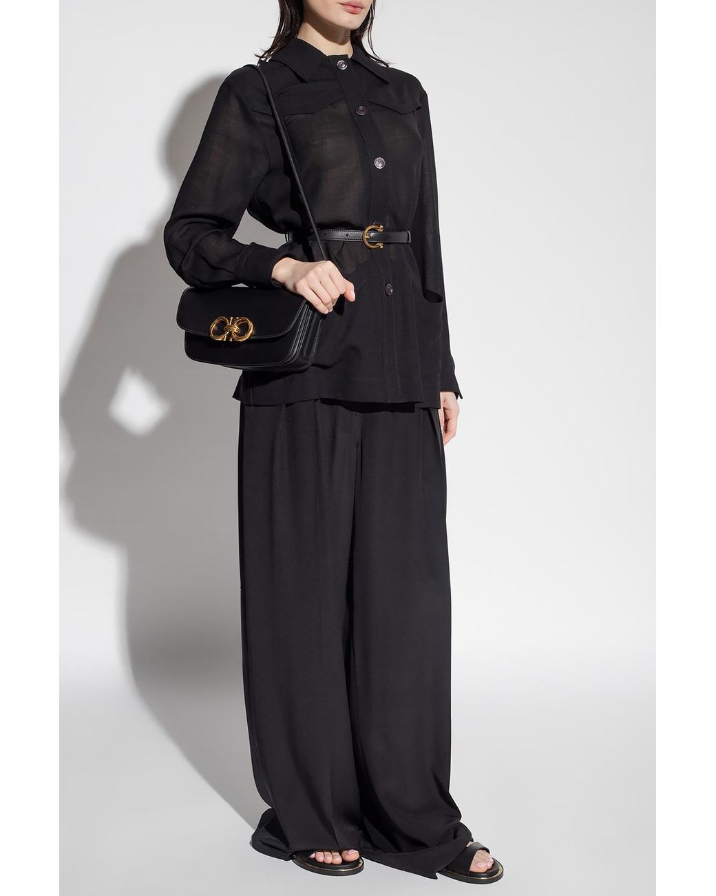 Ferragamo Black Ferragamo Belted-Waist Buttoned Jacket