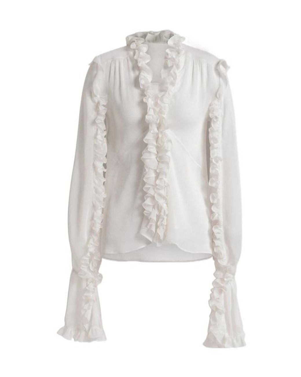 Alberta Ferretti White Creponne Ruffled Blouse