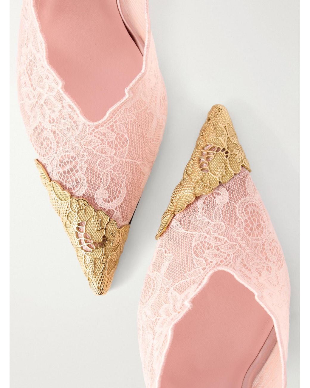 Jimmy Choo Pink Satin-Trimmed Lace Pumps
