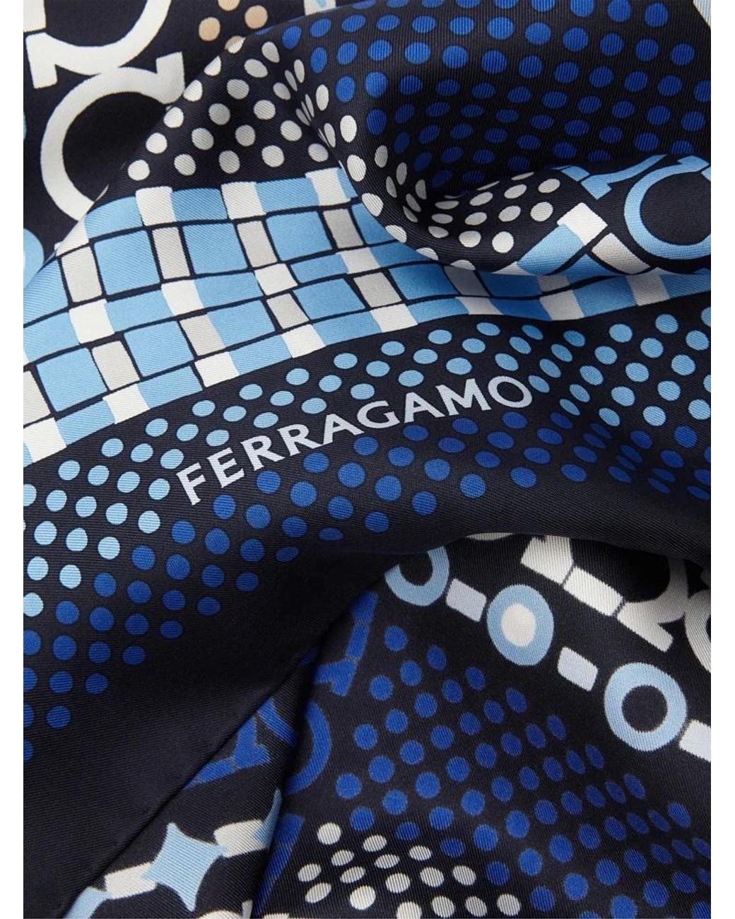 Ferragamo Blue Ferragamo Graphic Printed Satin Scarf