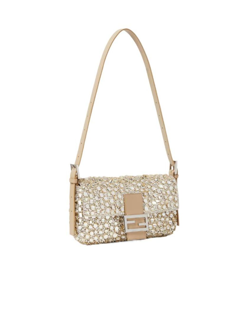 Fendi Metallic Baguette 26424 Bag Embroidered With Cabochon Crystals