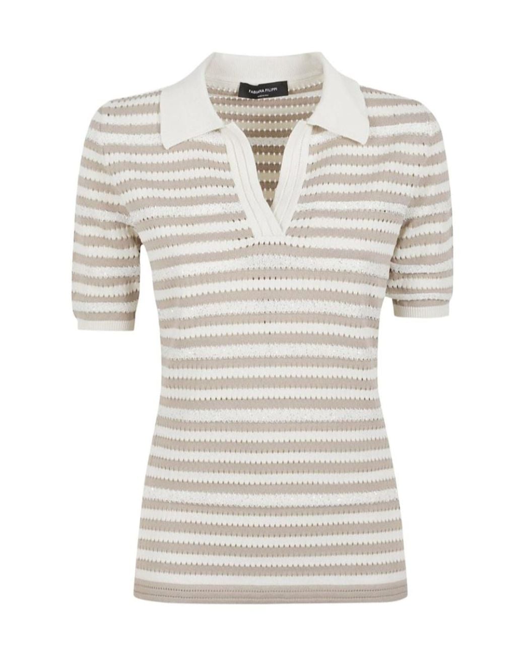 Fabiana Filippi White Striped V-Neck Open-Knit Top
