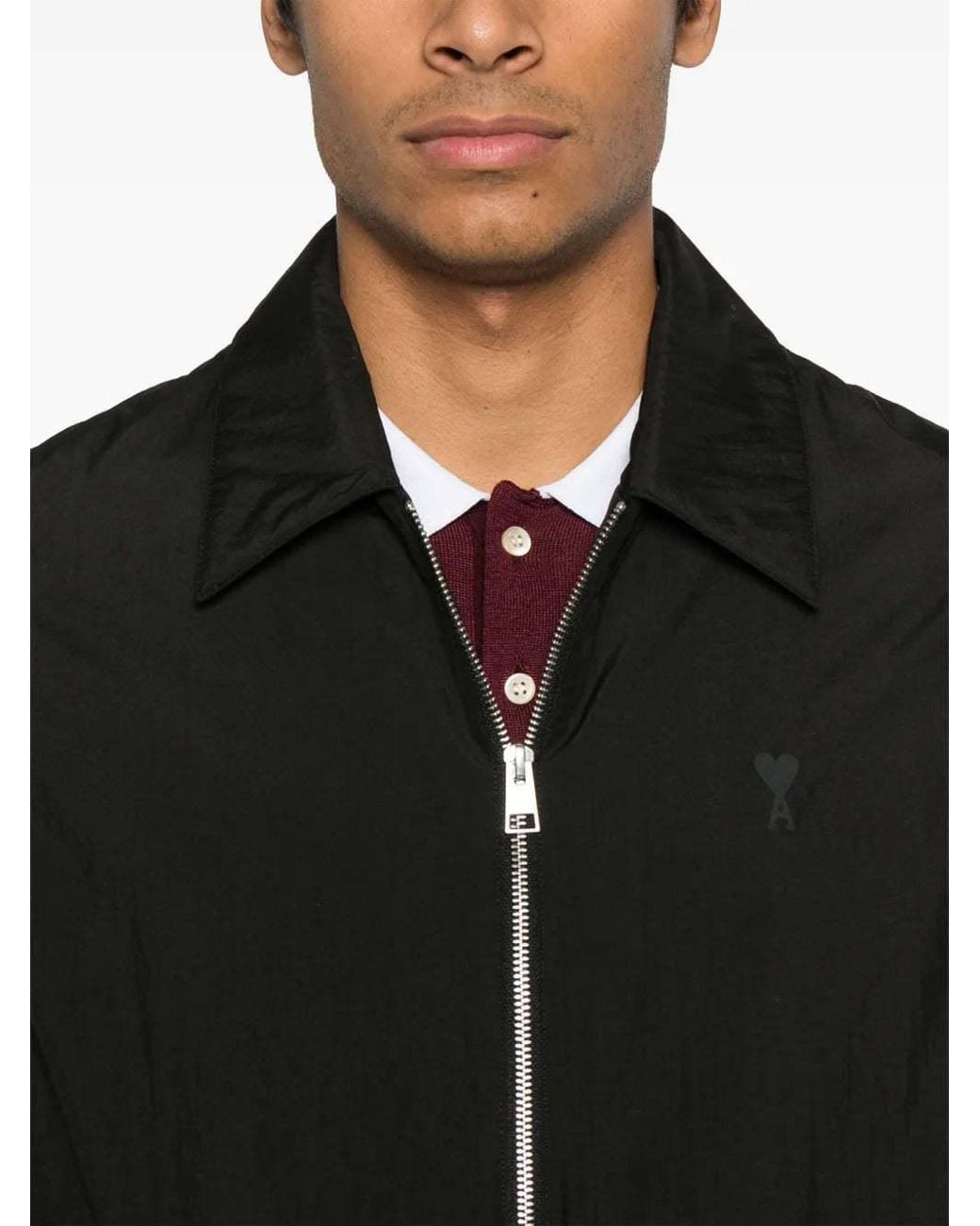 AMI Black Ami De Coeur Zip-Up Bomber Jacket for men