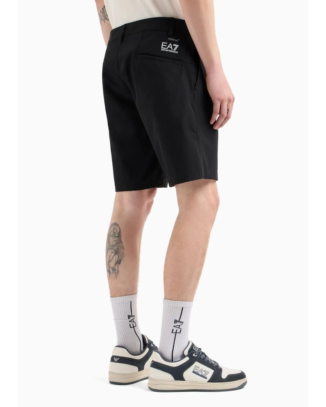 EA7 Black Logo-Print Bermuda Shorts for men