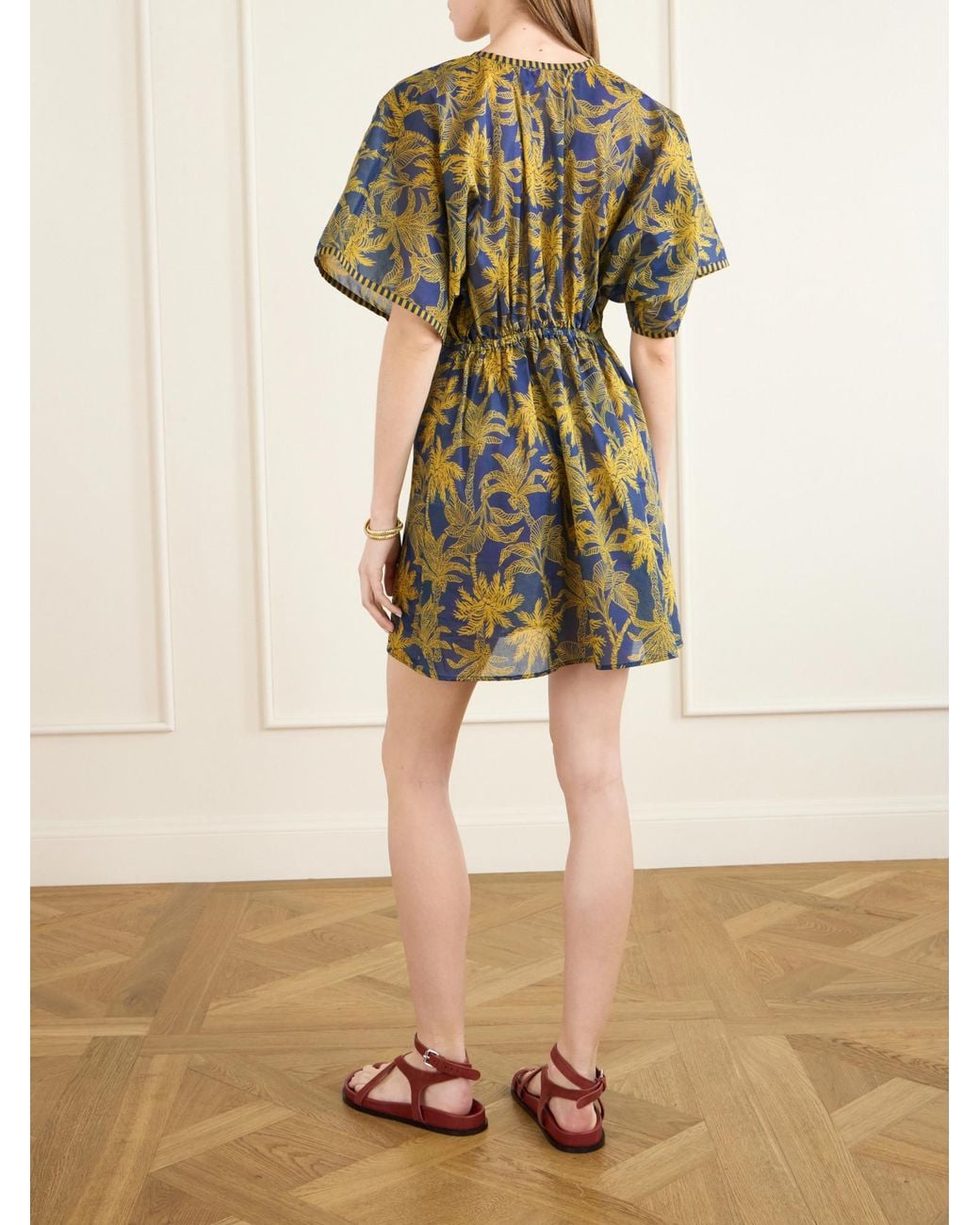 Eres Green Peninsule Embellished Printed Cotton-Voile Mini Dress