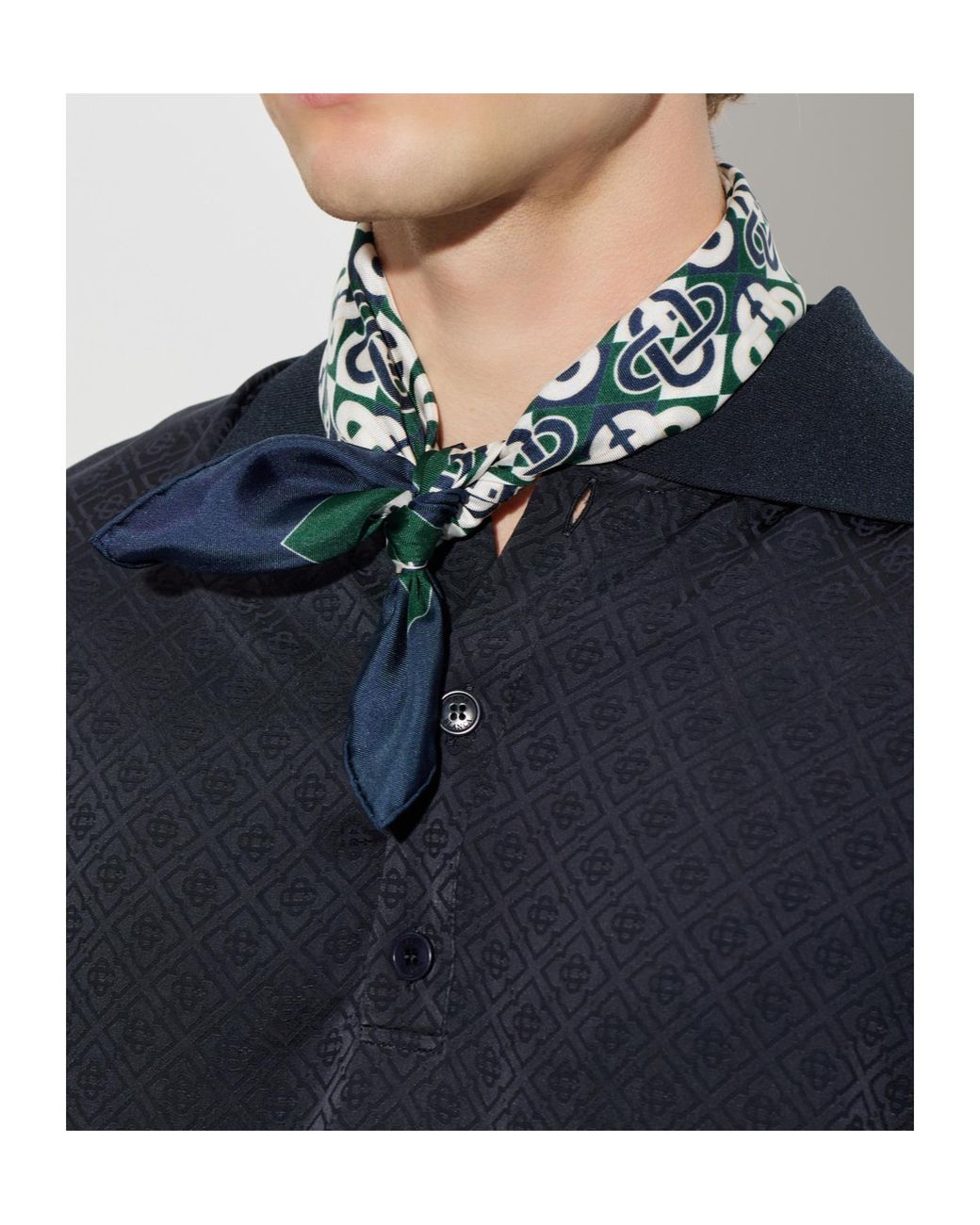 Casablanca Blue Monogram-Print Silk Scarf for men