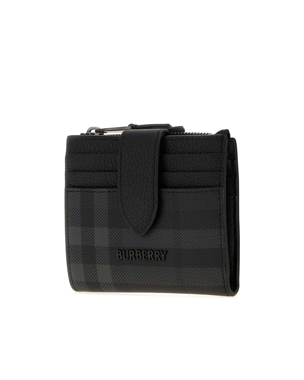 Burberry Black Checked Zip Bifold Wallet for men