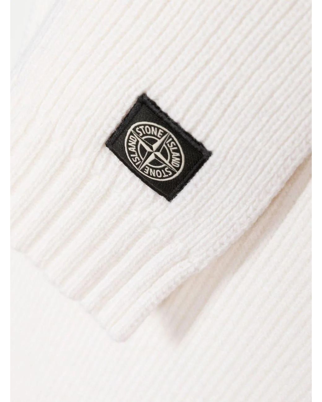 Stone Island White Compass-Patch Ribbed-Knit Scarf