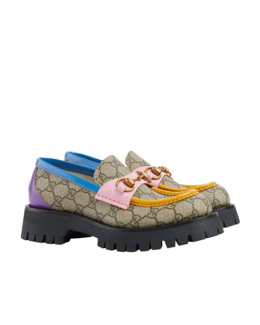 Gucci Blue Gg Canvas Colour-Block Loafers