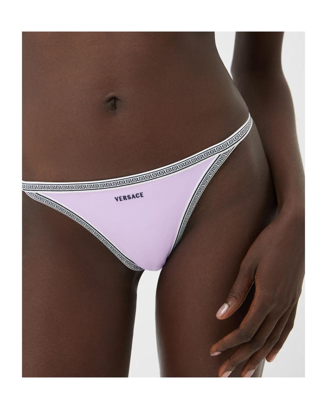 Versace Purple Embroidered-Logo Bikini Bottoms