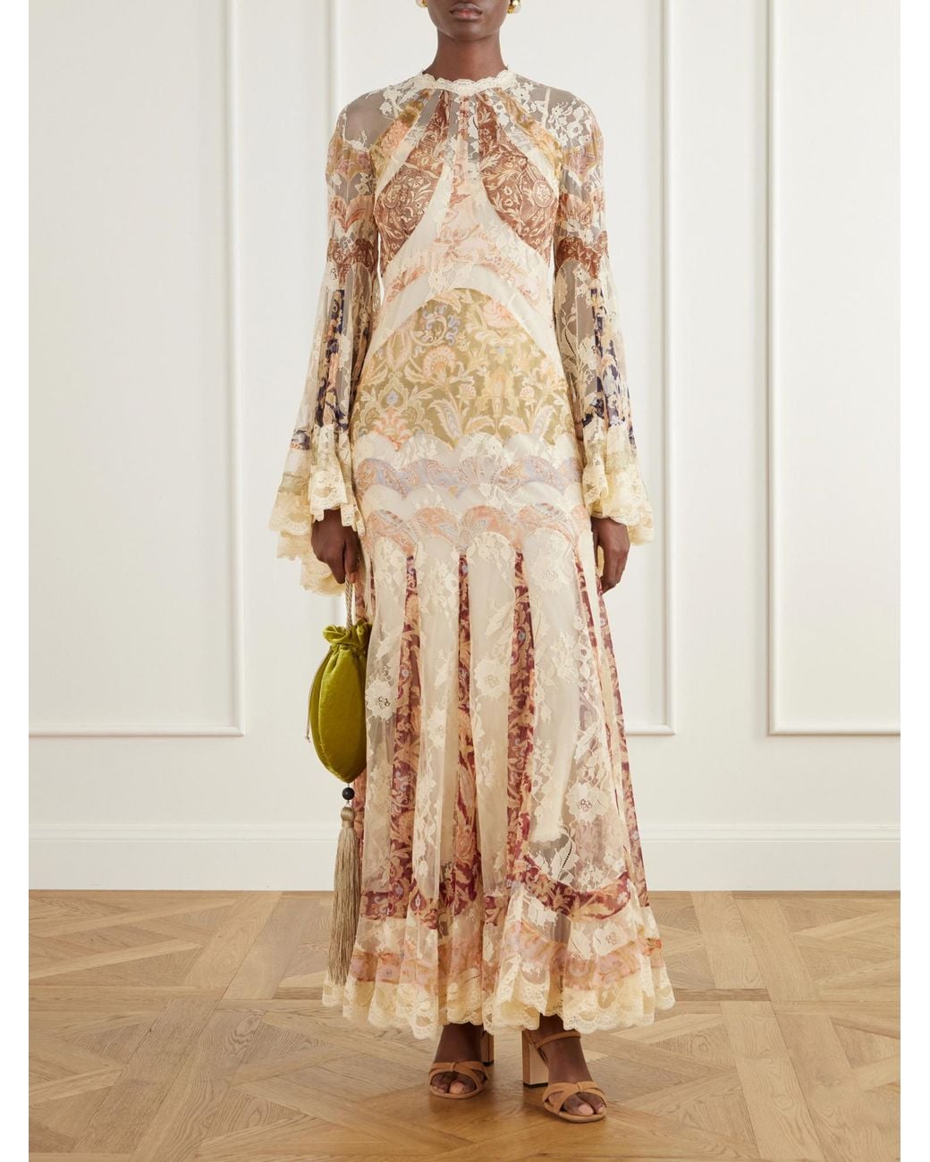 Zimmermann Natural Silk Patchwork Maxi Dress With Lace