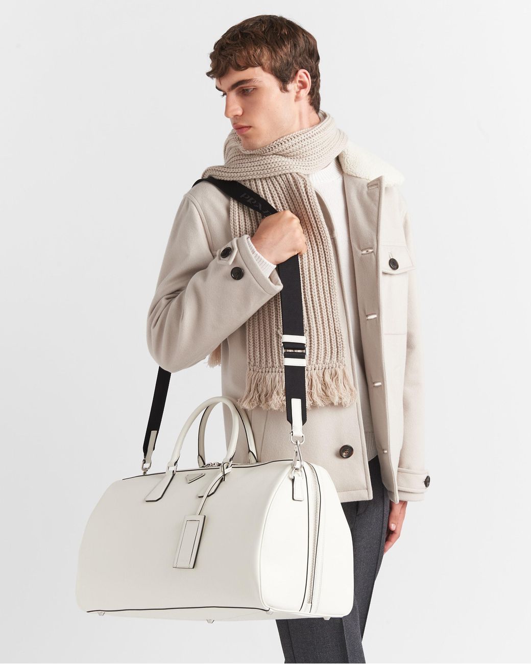 Prada White Saffiano Leather Travel Bag for men