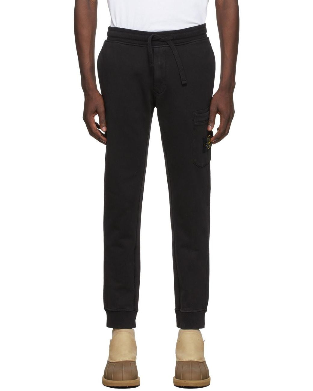 Stone Island Black Logo Patch Drawstring Sweatpants for men