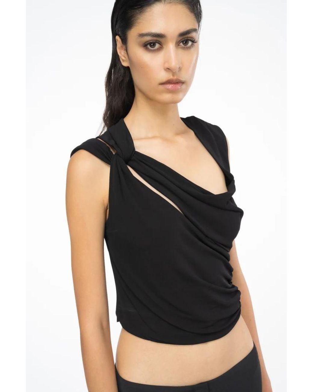 Pinko Black Asymmetric Ruched Cut-Out Top