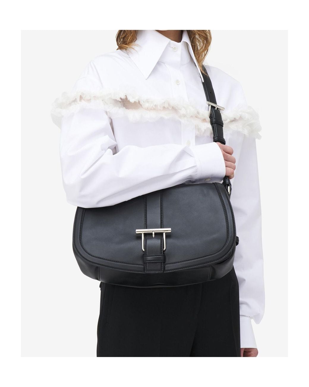 McQueen Black T-Bar Large Satchel Bag