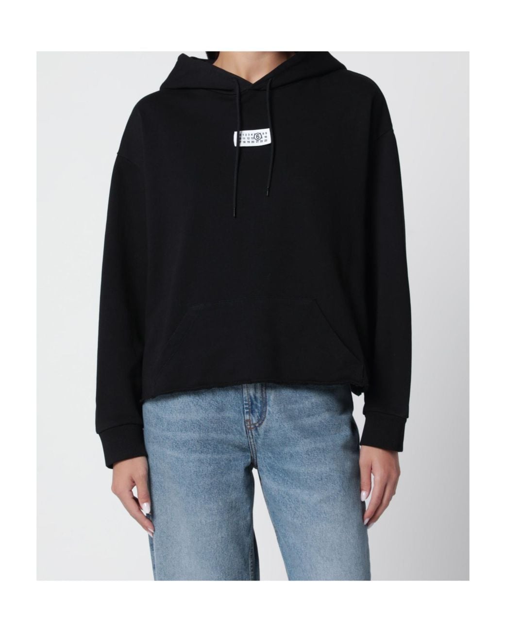 MM6 by Maison Margiela Black Drawstring Raw-Hem Hoodie