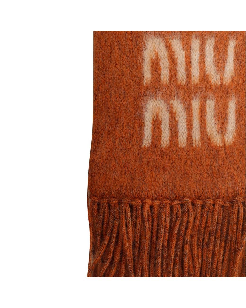 Miu Miu Brown Logo-Detailed Fringed Scarf