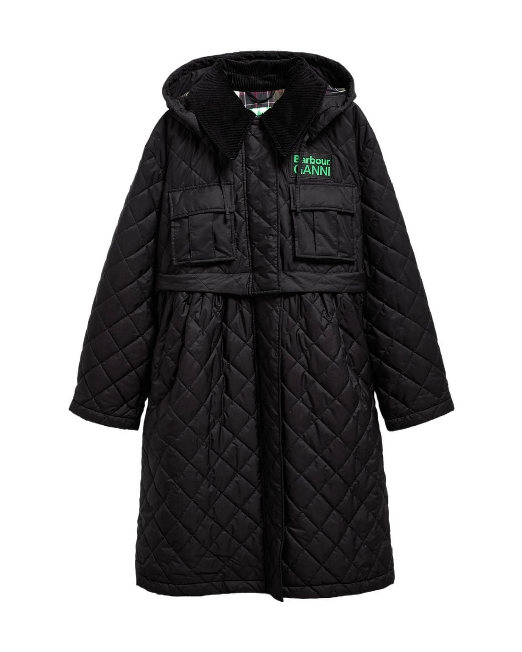 Barbour Black X Ganni Quilted Zipped Coat
