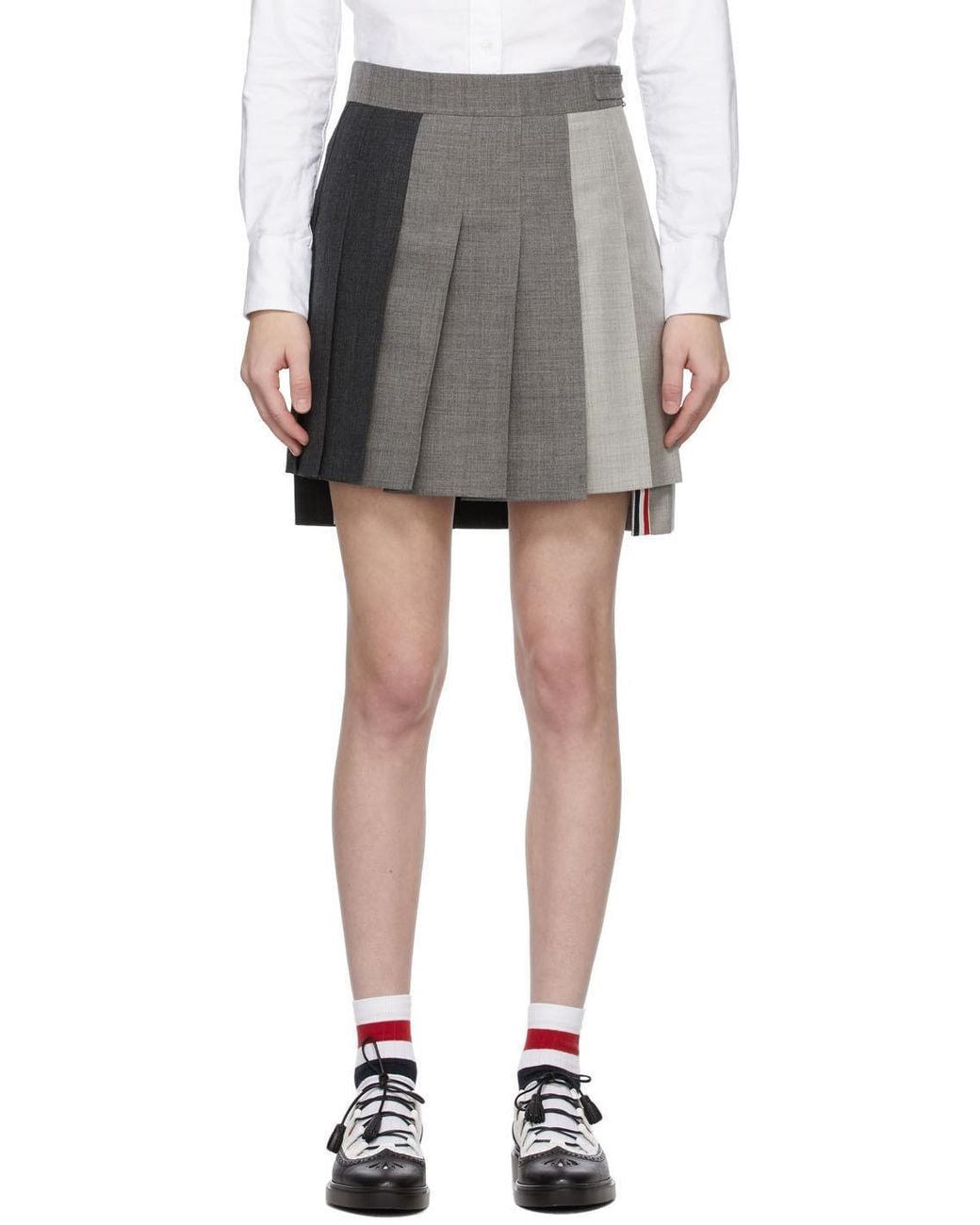 Thom Browne Gray Rwb Striped Pleated Mini Skirt